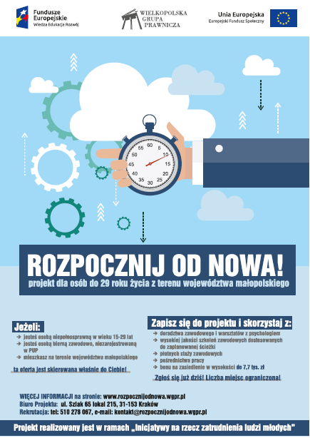 Rozpocznij od nowa! projekt dla osób do 29 roku życia z terenu województwa małopolskiego