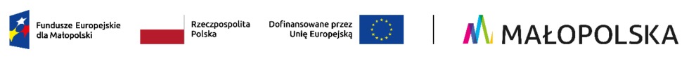 Logotypy Funduszu europejskiego, unii europejskiej, flaga Polski, Logotyp województwa małopolskiego
