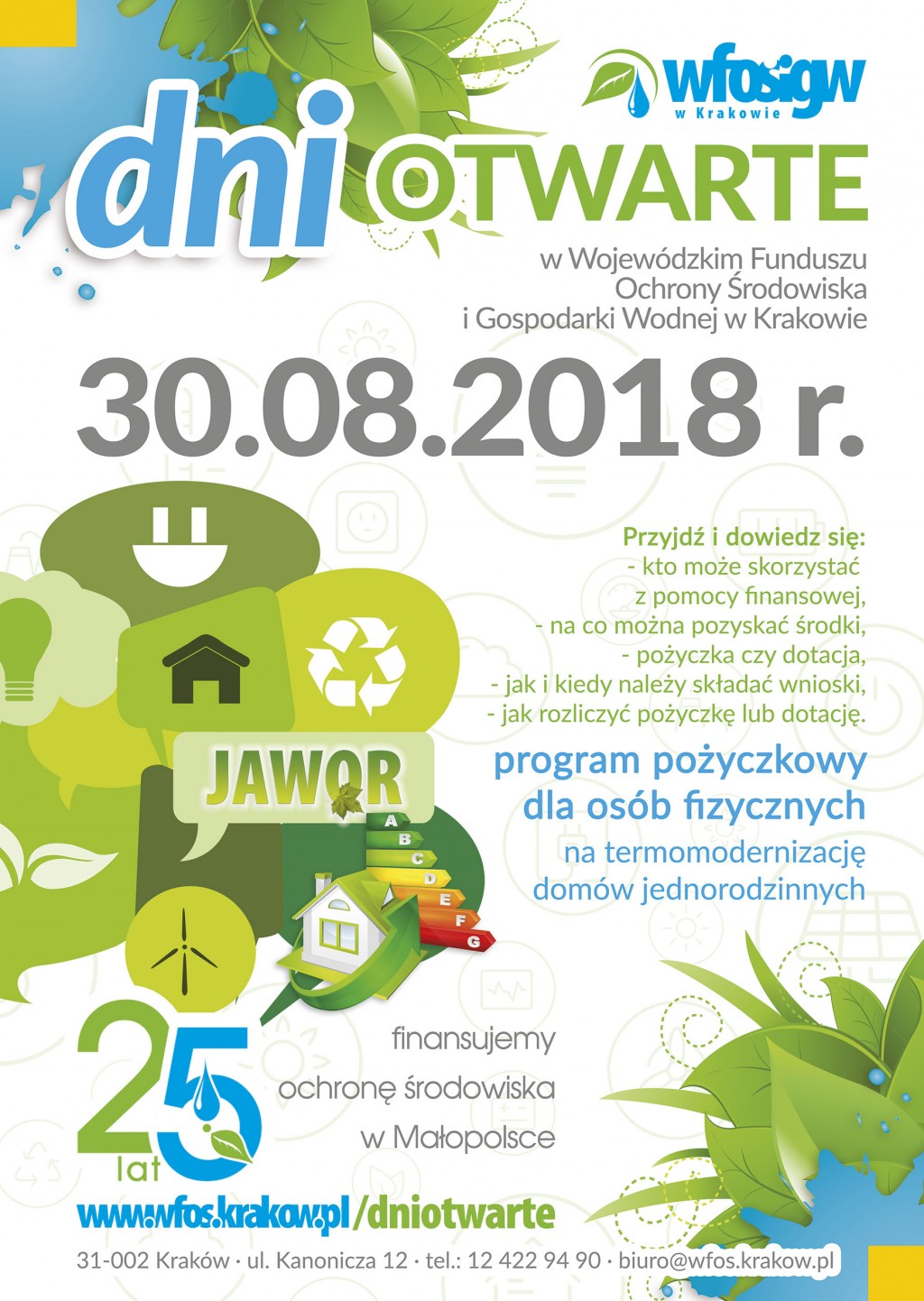 Sierpniowy Dzień Otwarty w WFOŚiGW w Krakowie - zapraszamy 30.08.2018 r.