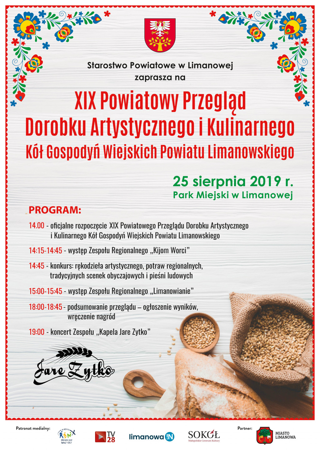 XIX Powiatowy Przegląd Dorobku Artystycznego i Kulinarnego KGW Powiatu Limanowskiego - 25 sierpnia 2019 r.