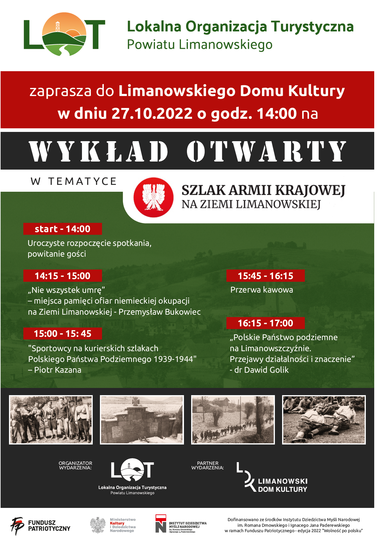 Otwarty wykład o tematyce Szlaku Armii Krajowej - Limanowa 27.10.2022