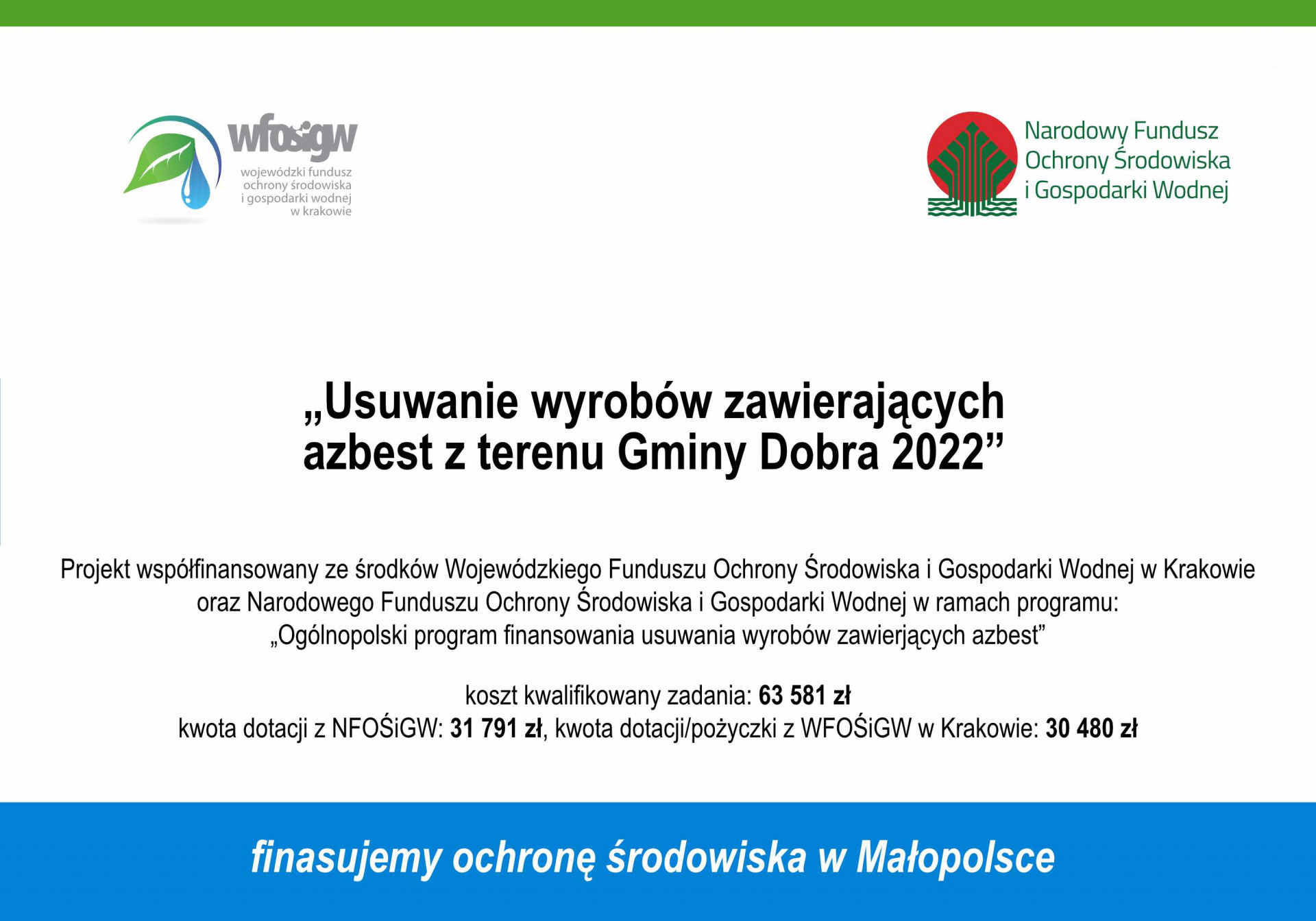 Gmina Dobra zrealizowała zadanie pn. „Usuwanie wyrobów zawierających azbest z terenu Gminy Dobra 2022”